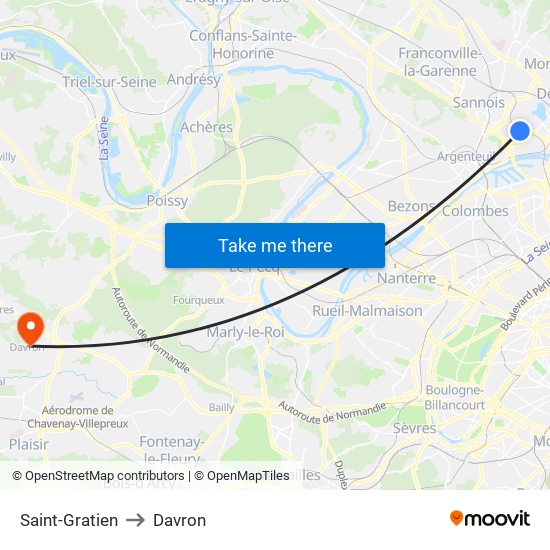 Saint-Gratien to Davron map