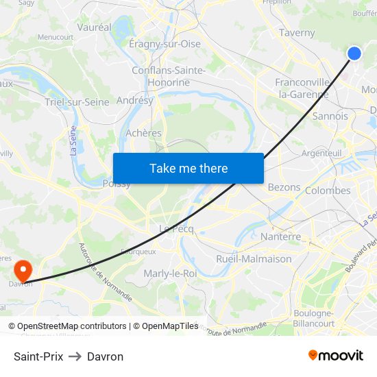 Saint-Prix to Davron map