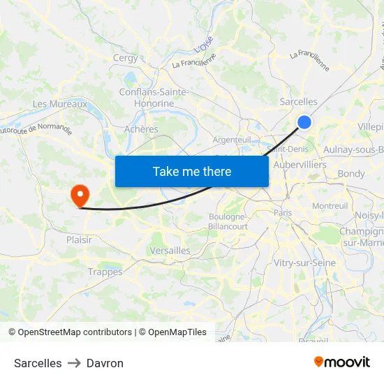 Sarcelles to Davron map