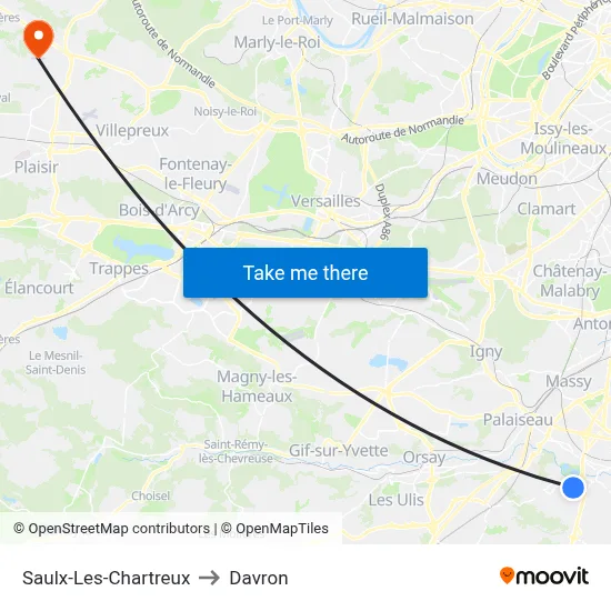 Saulx-Les-Chartreux to Davron map