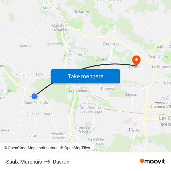 Saulx-Marchais to Davron map