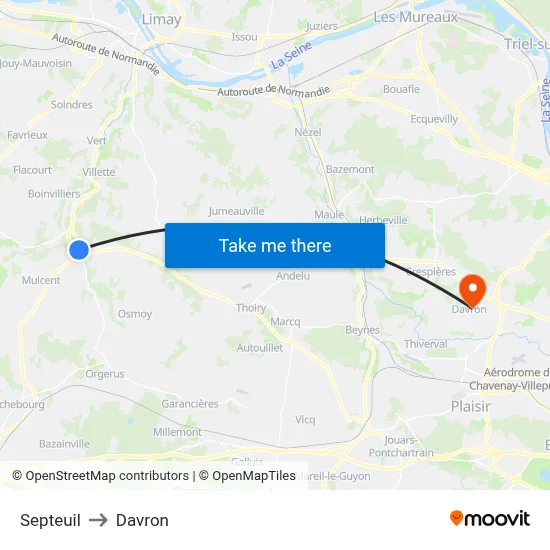 Septeuil to Davron map