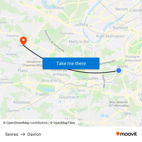 Sevres to Davron map