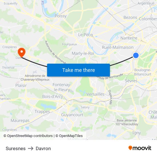 Suresnes to Davron map
