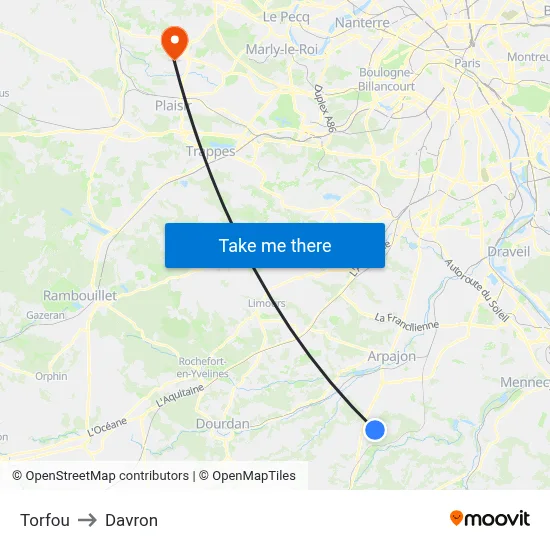 Torfou to Davron map