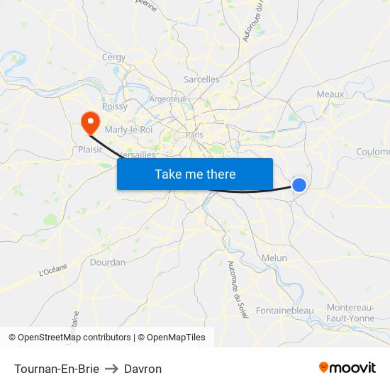 Tournan-En-Brie to Davron map