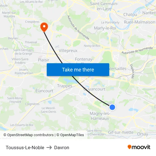 Toussus-Le-Noble to Davron map