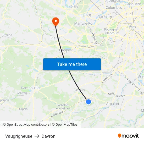 Vaugrigneuse to Davron map
