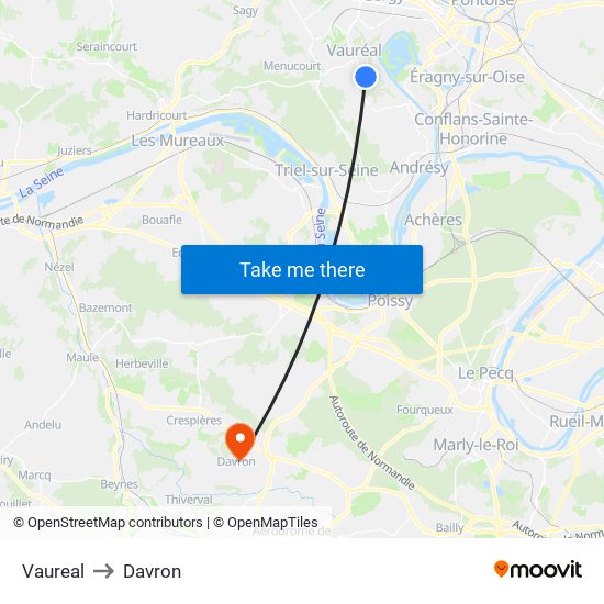 Vaureal to Davron map