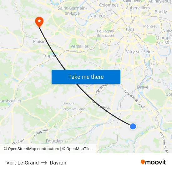 Vert-Le-Grand to Davron map