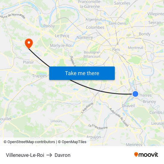 Villeneuve-Le-Roi to Davron map