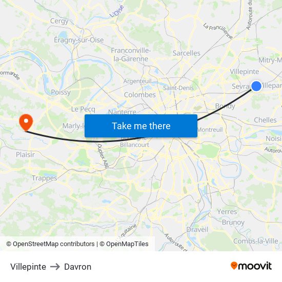 Villepinte to Davron map