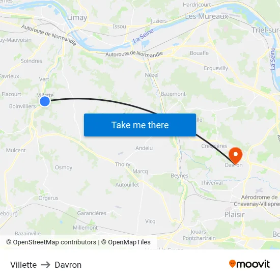 Villette to Davron map
