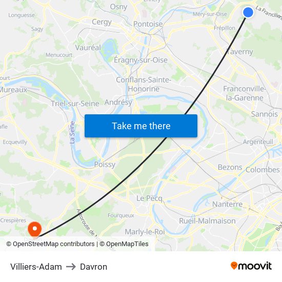 Villiers-Adam to Davron map