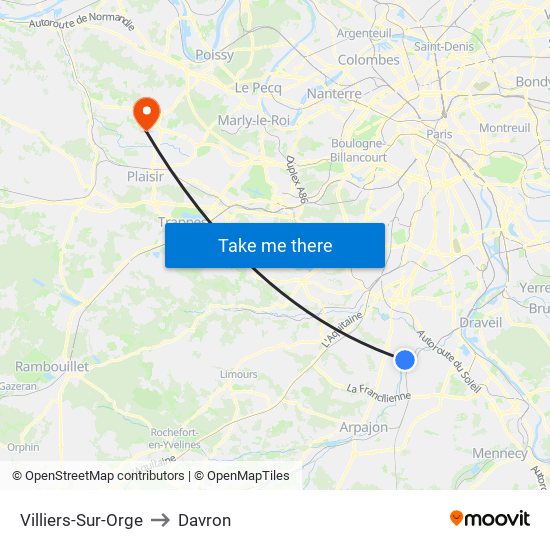 Villiers-Sur-Orge to Davron map