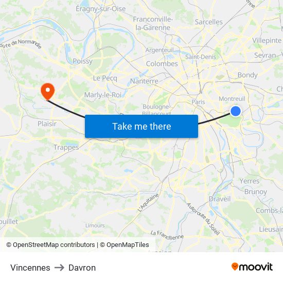 Vincennes to Davron map