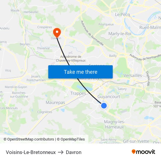 Voisins-Le-Bretonneux to Davron map