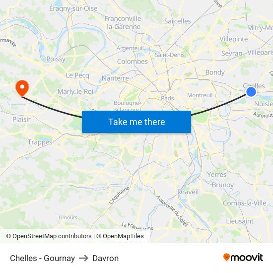 Chelles - Gournay to Davron map