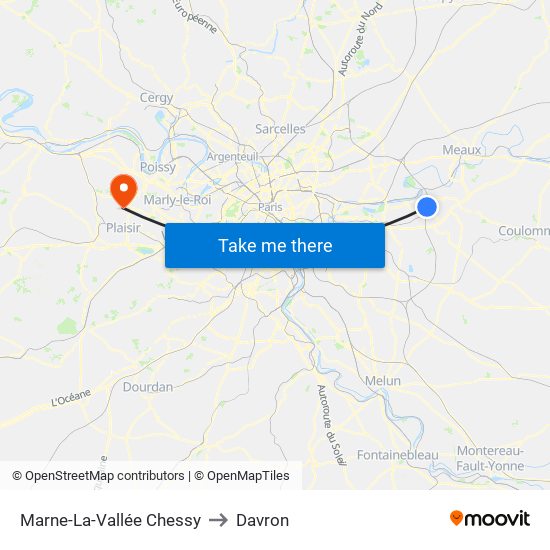 Marne-La-Vallée Chessy to Davron map