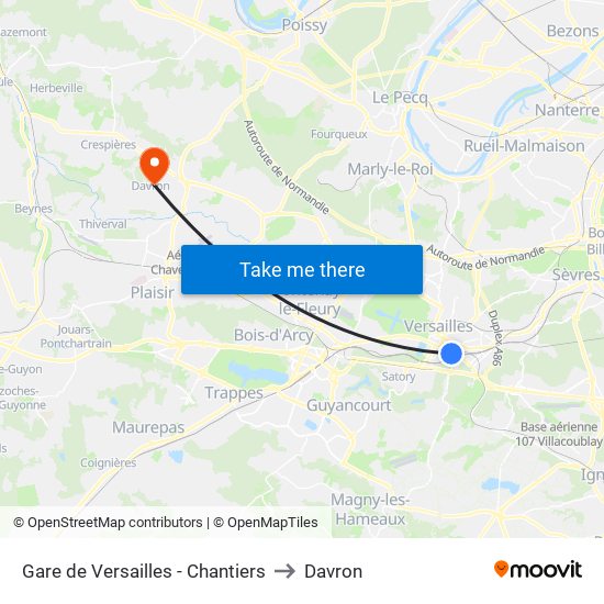 Gare de Versailles - Chantiers to Davron map
