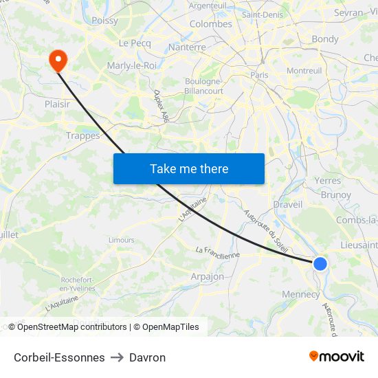 Corbeil-Essonnes to Davron map