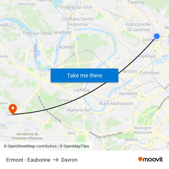 Ermont - Eaubonne to Davron map