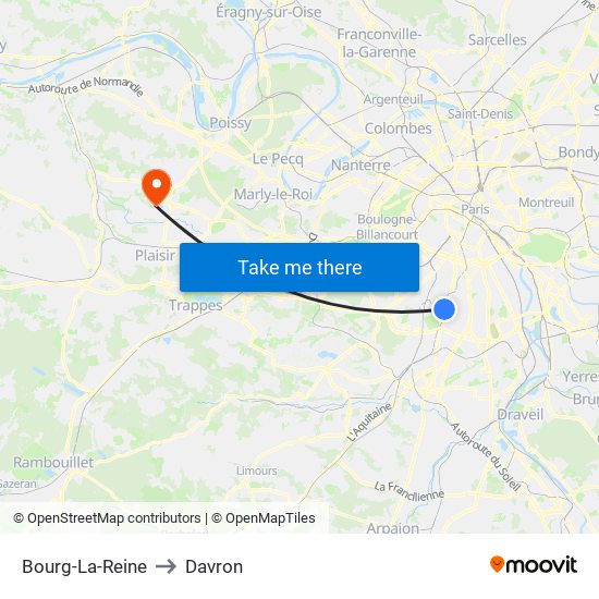 Bourg-La-Reine to Davron map