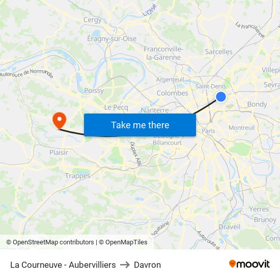 La Courneuve - Aubervilliers to Davron map