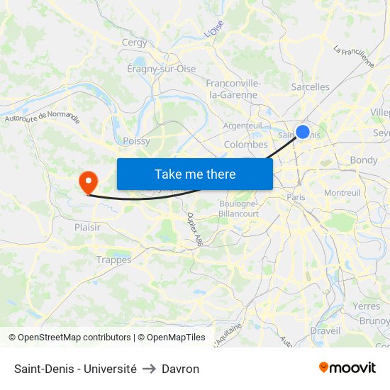 Saint-Denis - Université to Davron map