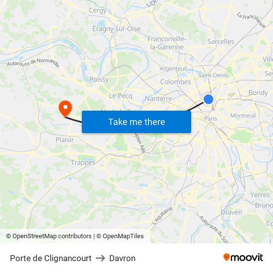 Porte de Clignancourt to Davron map
