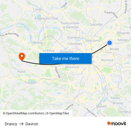 Drancy to Davron map