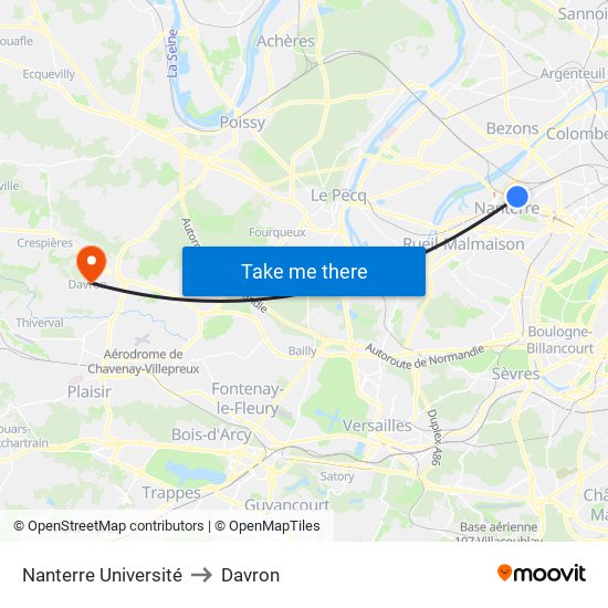 Nanterre Université to Davron map