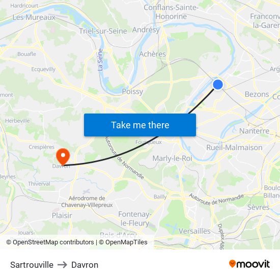 Sartrouville to Davron map