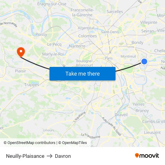 Neuilly-Plaisance to Davron map