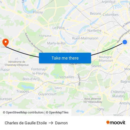 Charles de Gaulle Etoile to Davron map