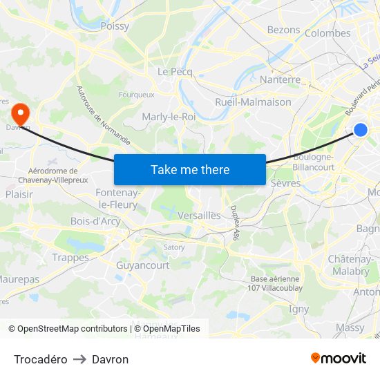 Trocadéro to Davron map