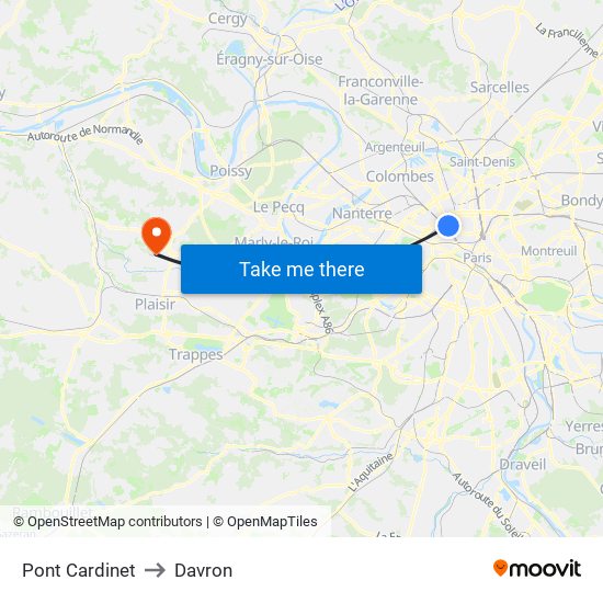 Pont Cardinet to Davron map