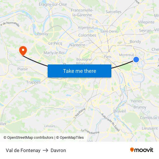 Val de Fontenay to Davron map