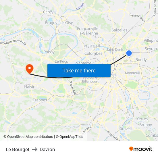 Le Bourget to Davron map