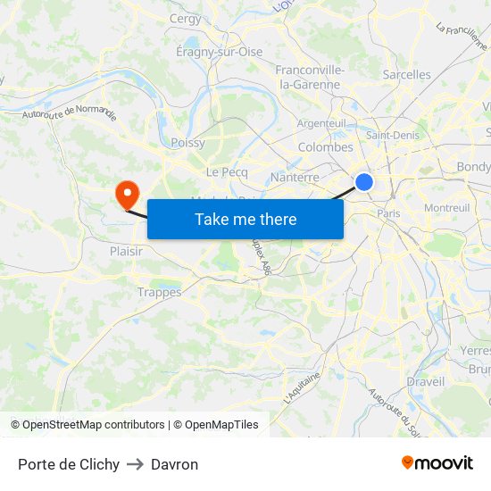 Porte de Clichy to Davron map