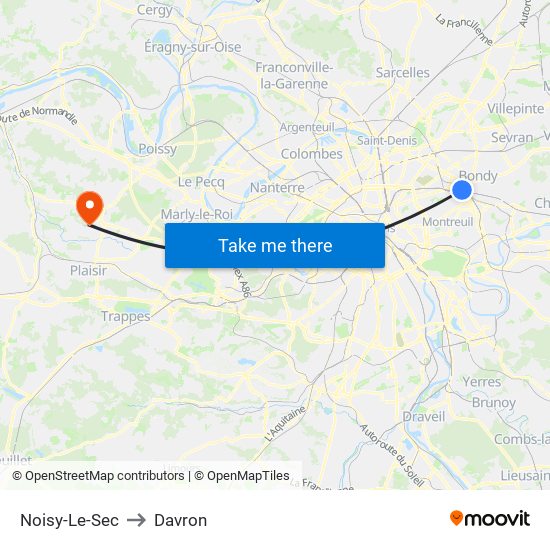 Noisy-Le-Sec to Davron map