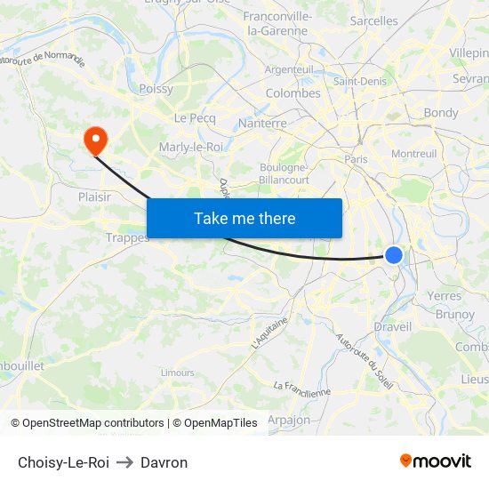 Choisy-Le-Roi to Davron map