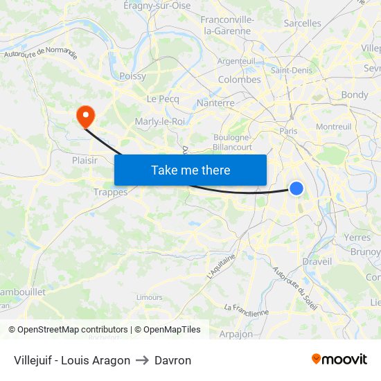 Villejuif - Louis Aragon to Davron map