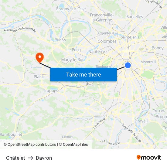 Châtelet to Davron map