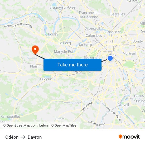 Odéon to Davron map