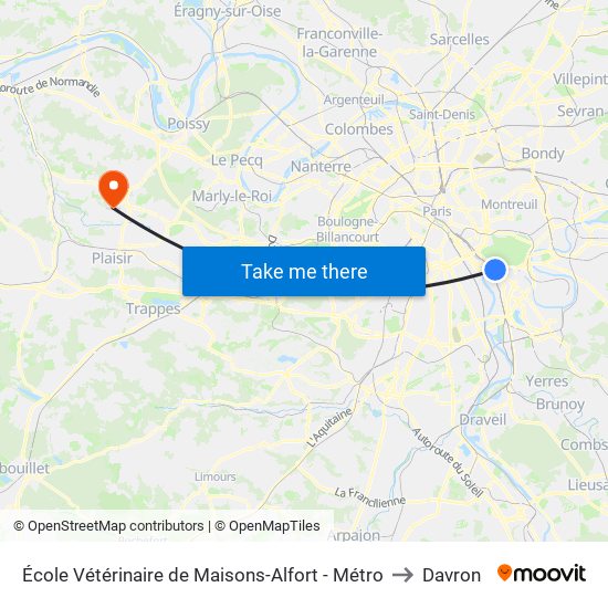 École Vétérinaire de Maisons-Alfort - Métro to Davron map