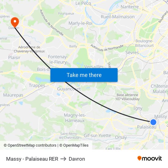 Massy - Palaiseau RER to Davron map