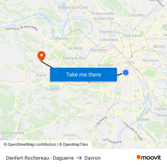 Denfert-Rochereau - Daguerre to Davron map