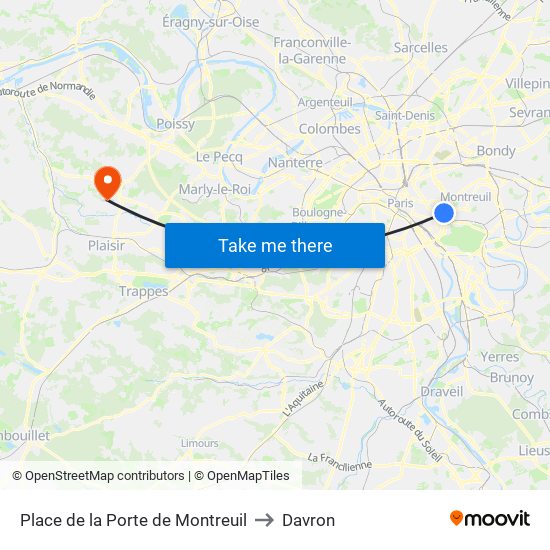Place de la Porte de Montreuil to Davron map