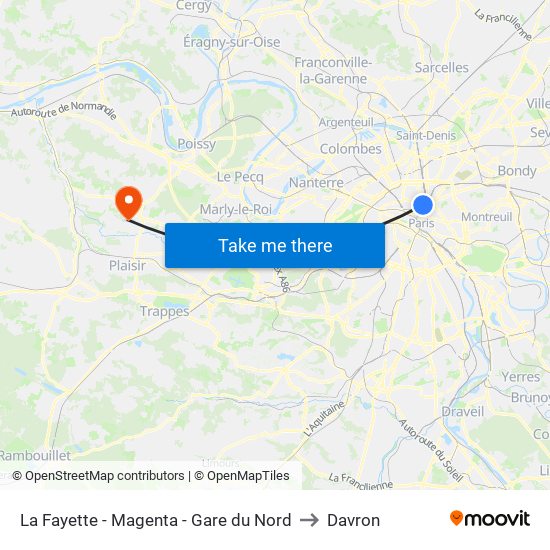 La Fayette - Magenta - Gare du Nord to Davron map